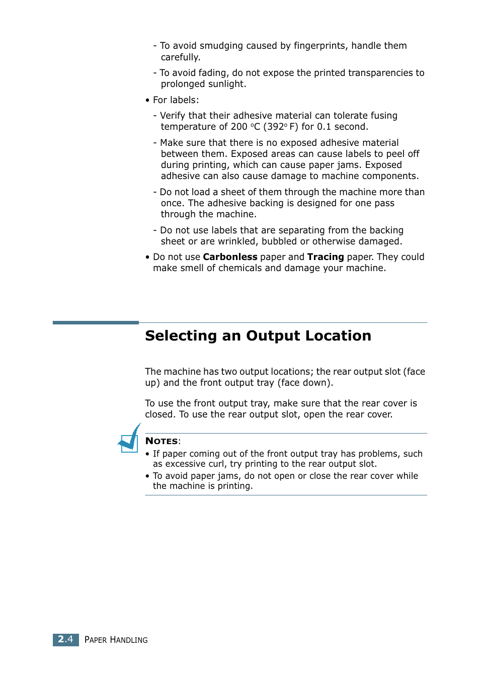 Selecting an output location | Samsung SF-755P User Manual | Page 63 / 219