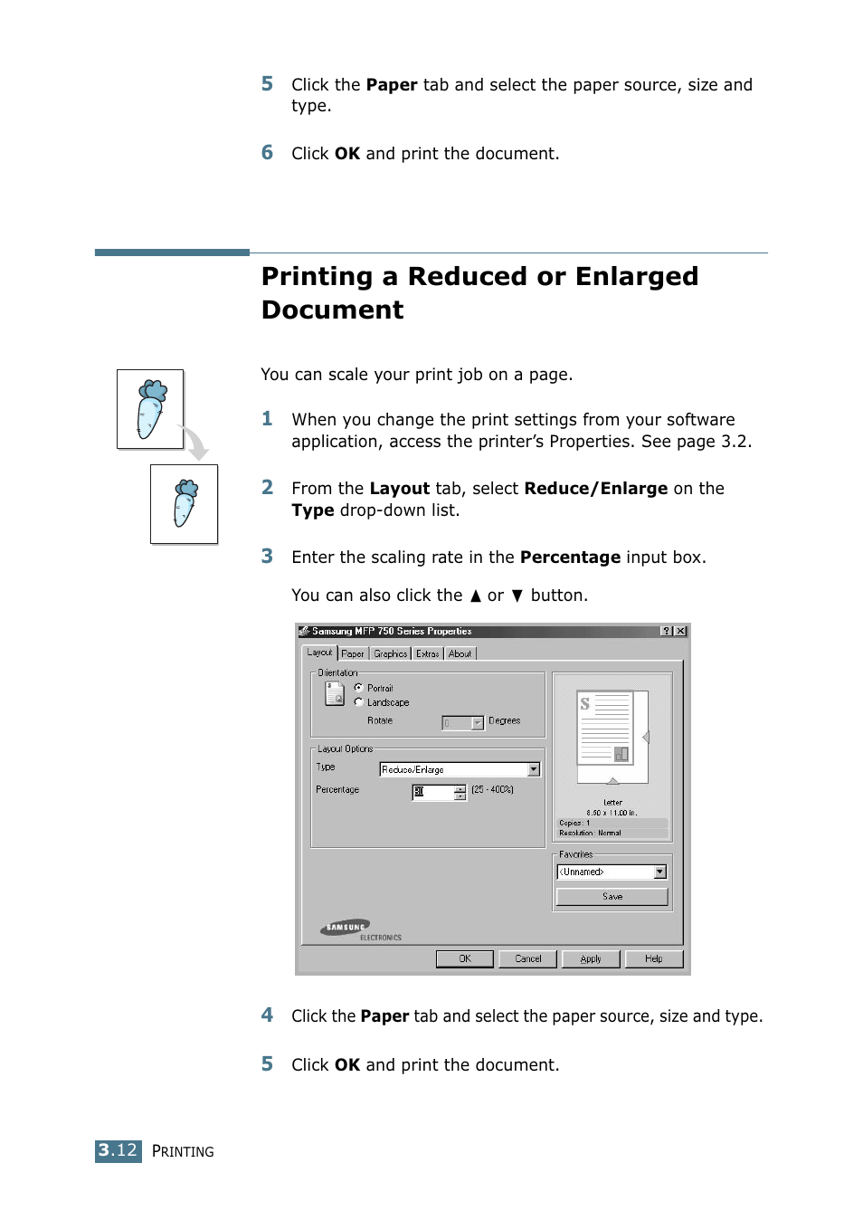 Printing a reduced or enlarged document | Samsung SF-755P User Manual | Page 81 / 219