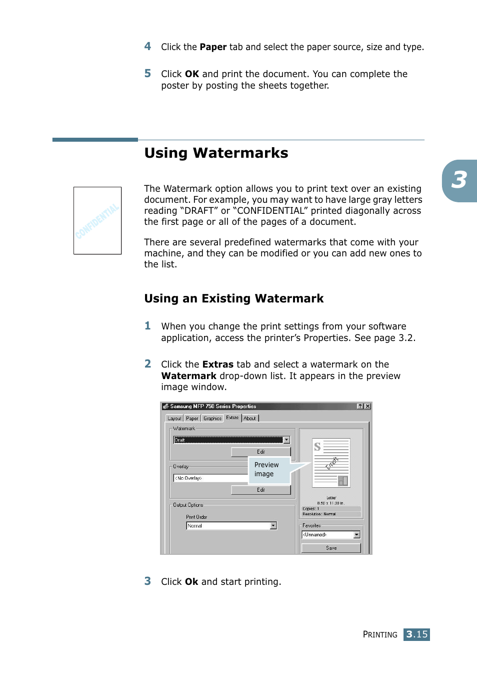 Using watermarks, Using an existing watermark | Samsung SF-755P User Manual | Page 84 / 219