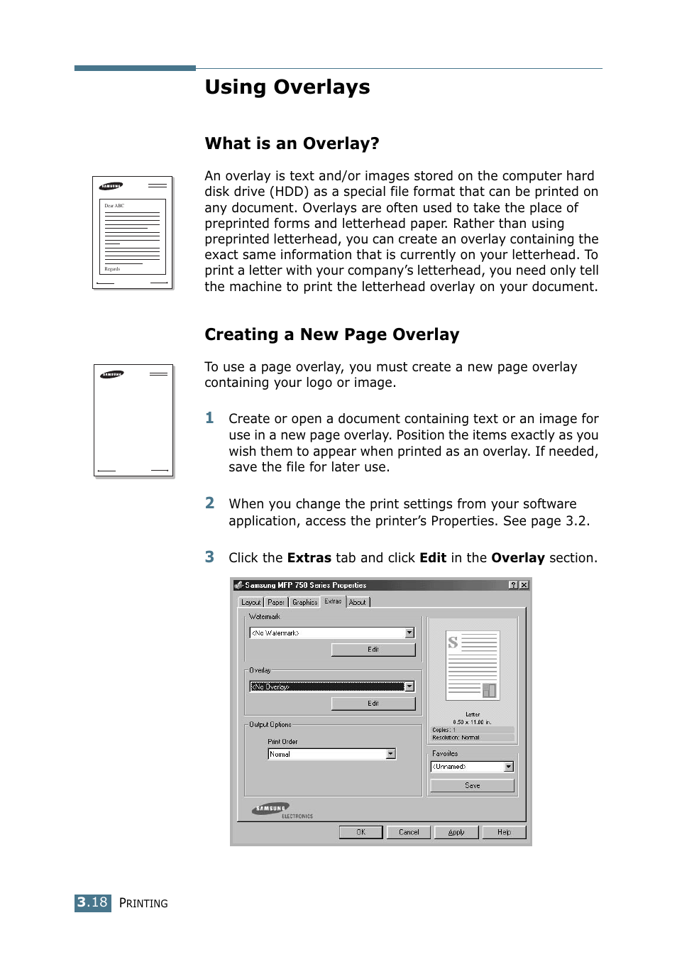 Using overlays, What is an overlay, Creating a new page overlay | Samsung SF-755P User Manual | Page 87 / 219