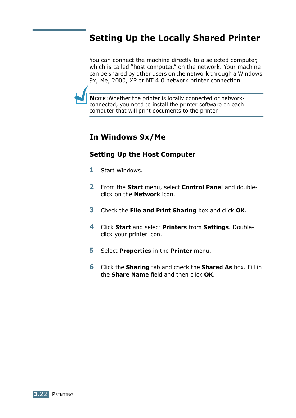 Setting up the locally shared printer, In windows 9x/me | Samsung SF-755P User Manual | Page 91 / 219