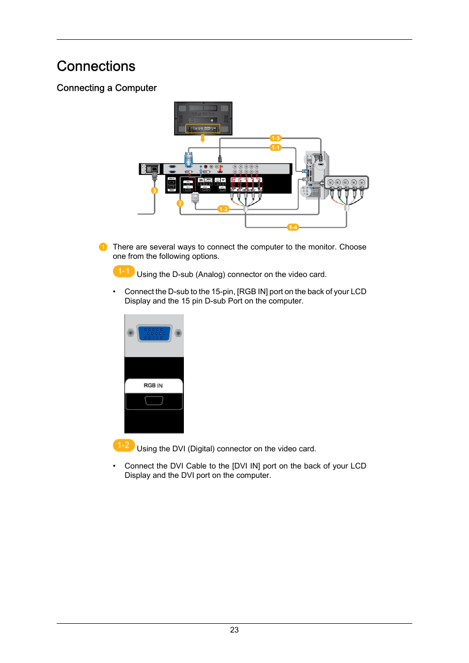 Connections, Connecting a computer | Samsung 650FP User Manual | Page 12 / 25