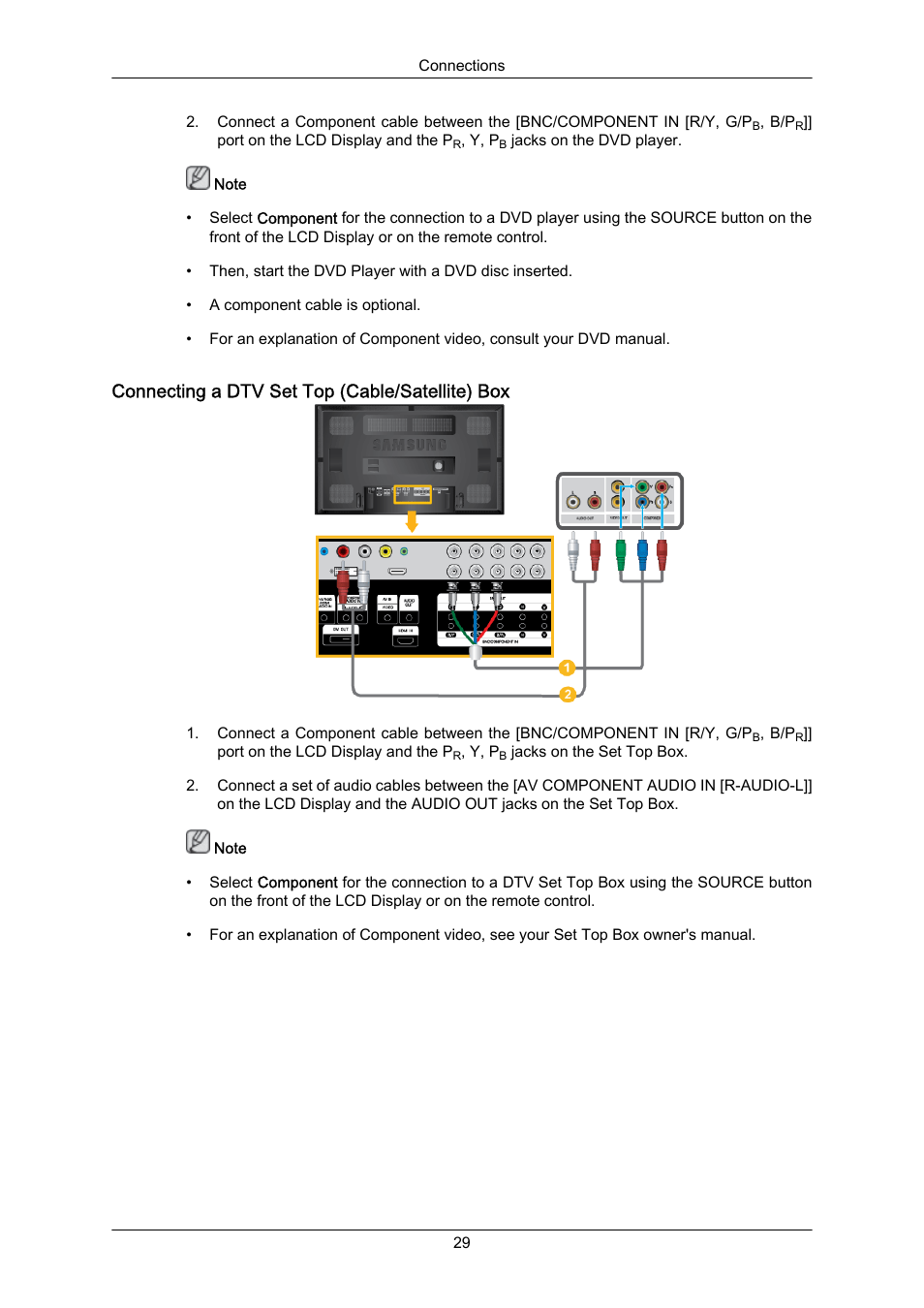 Connecting a dtv set top (cable/satellite) box | Samsung 650FP User Manual | Page 18 / 25