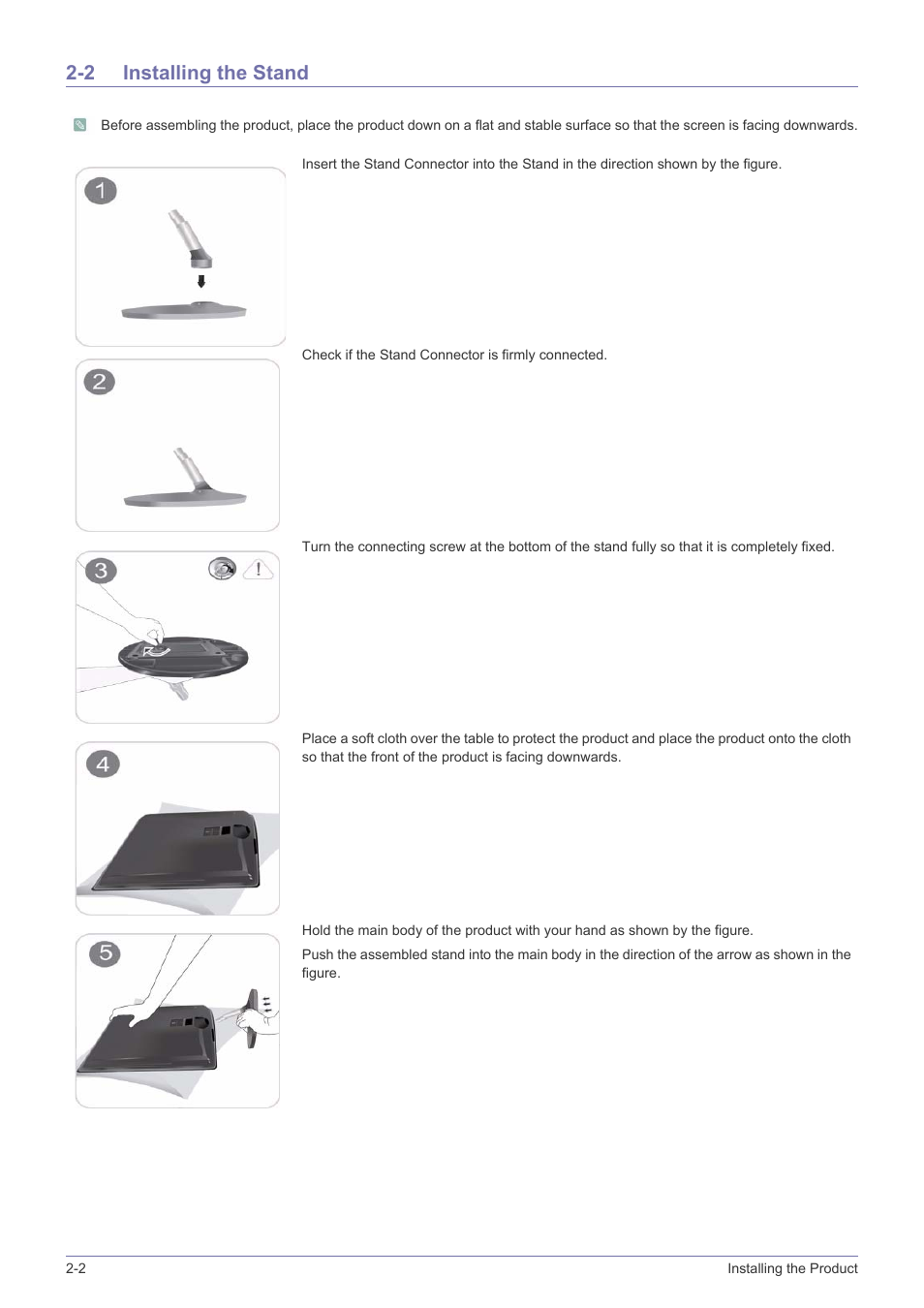 2 installing the stand, Installing the stand -2 | Samsung SyncMaster XL2370 User Manual | Page 14 / 46