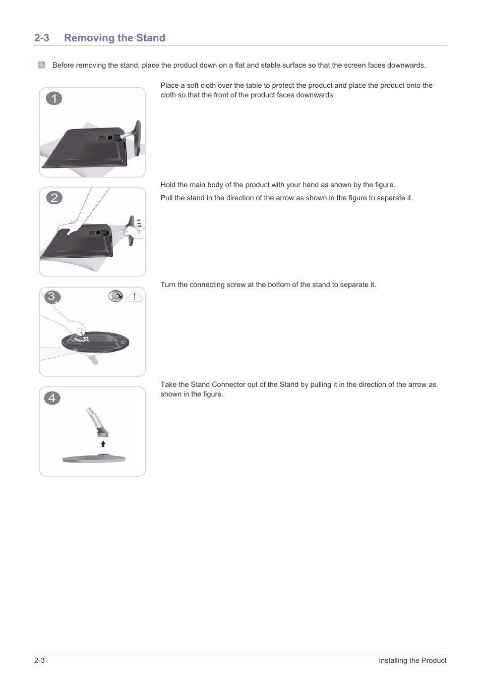 3 removing the stand, Removing the stand -3 | Samsung SyncMaster XL2370 User Manual | Page 16 / 46