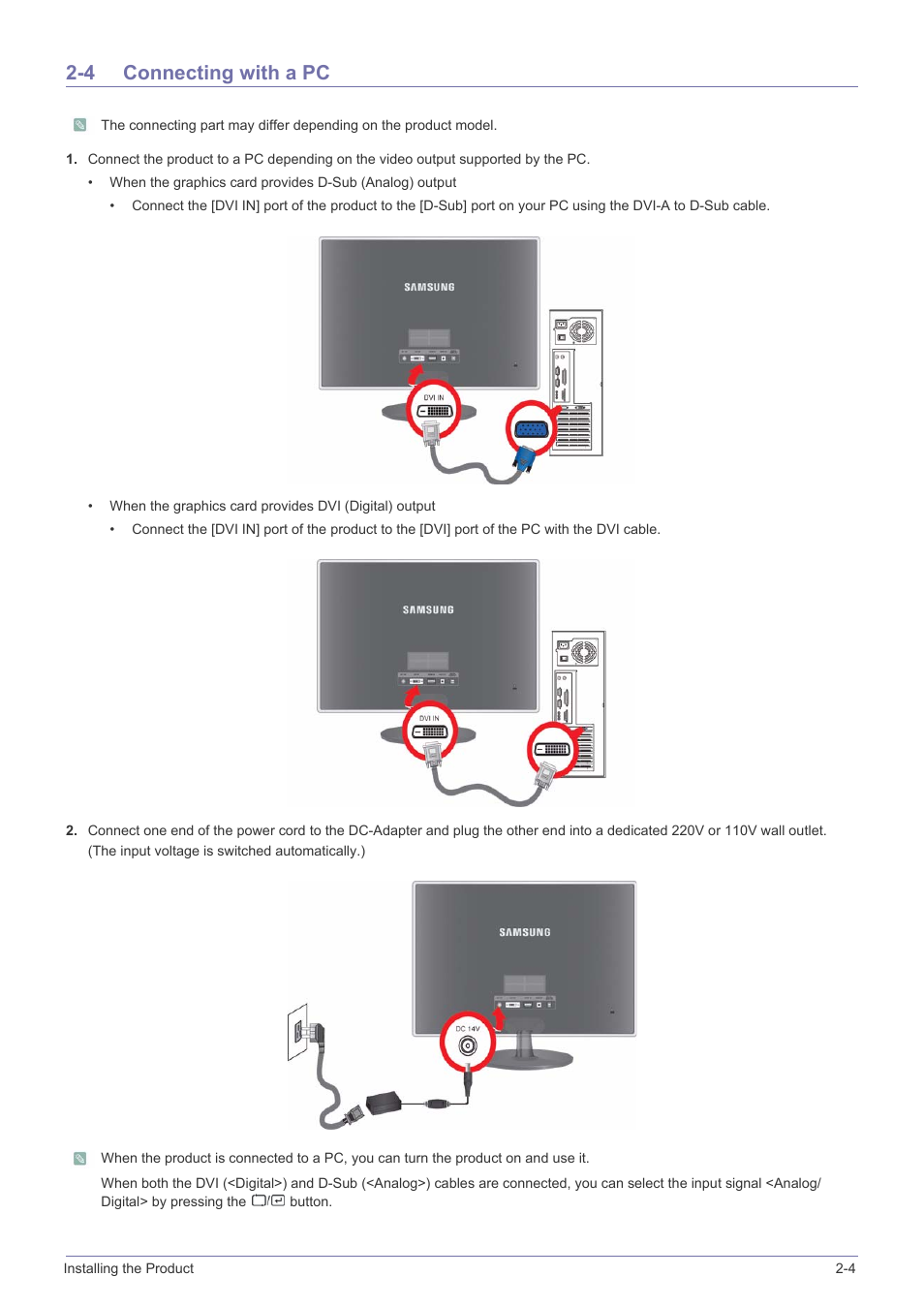 4 connecting with a pc, Connecting with a pc -4 | Samsung SyncMaster XL2370 User Manual | Page 17 / 46