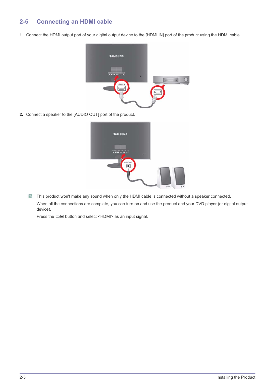 5 connecting an hdmi cable, Connecting an hdmi cable -5 | Samsung SyncMaster XL2370 User Manual | Page 18 / 46