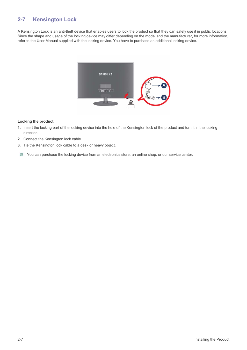 7 kensington lock, Kensington lock -7 | Samsung SyncMaster XL2370 User Manual | Page 20 / 46