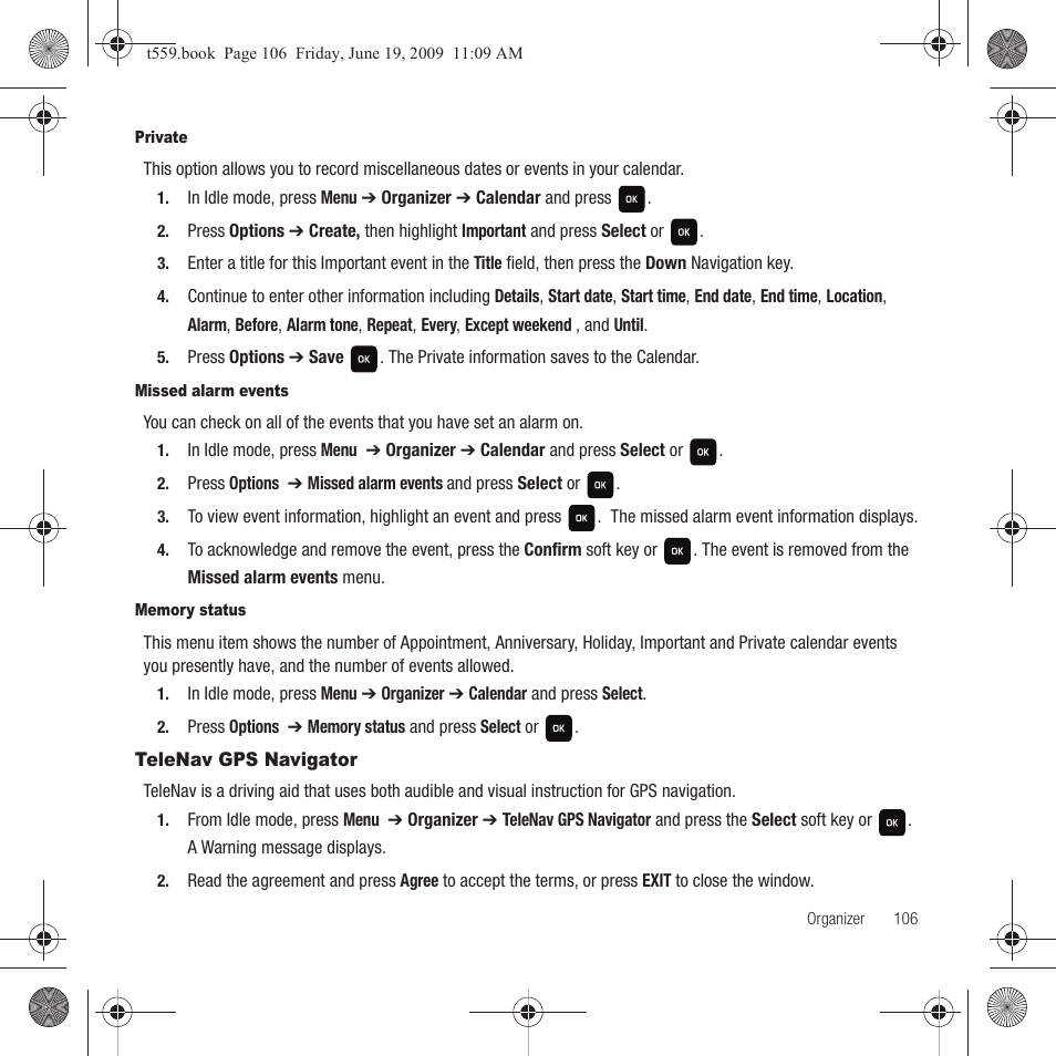 Telenav gps navigator | Samsung Comeback GH68-22878A User Manual | Page 109 / 158