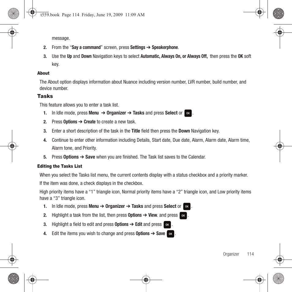 Tasks | Samsung Comeback GH68-22878A User Manual | Page 117 / 158