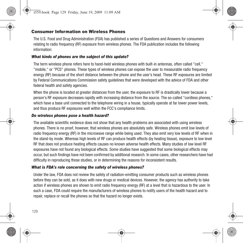 Consumer information on wireless phones | Samsung Comeback GH68-22878A User Manual | Page 132 / 158