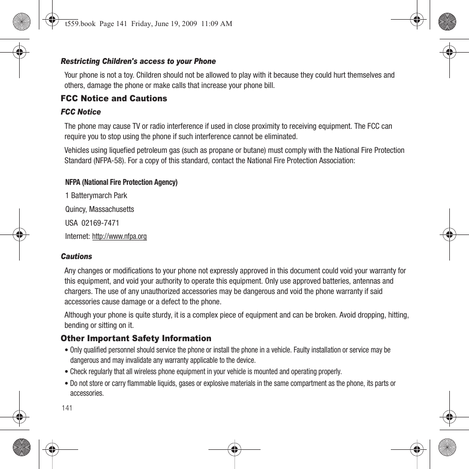 Fcc notice and cautions, Other important safety information | Samsung Comeback GH68-22878A User Manual | Page 144 / 158