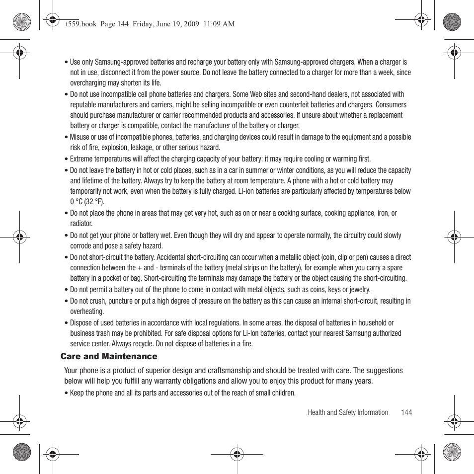 Care and maintenance | Samsung Comeback GH68-22878A User Manual | Page 147 / 158