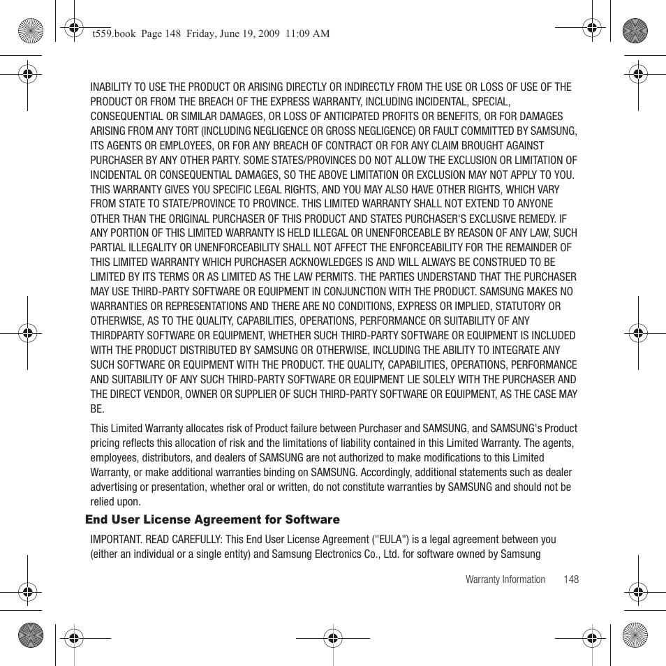 End user license agreement for software | Samsung Comeback GH68-22878A User Manual | Page 151 / 158