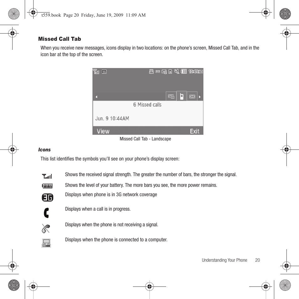 Missed call tab | Samsung Comeback GH68-22878A User Manual | Page 23 / 158