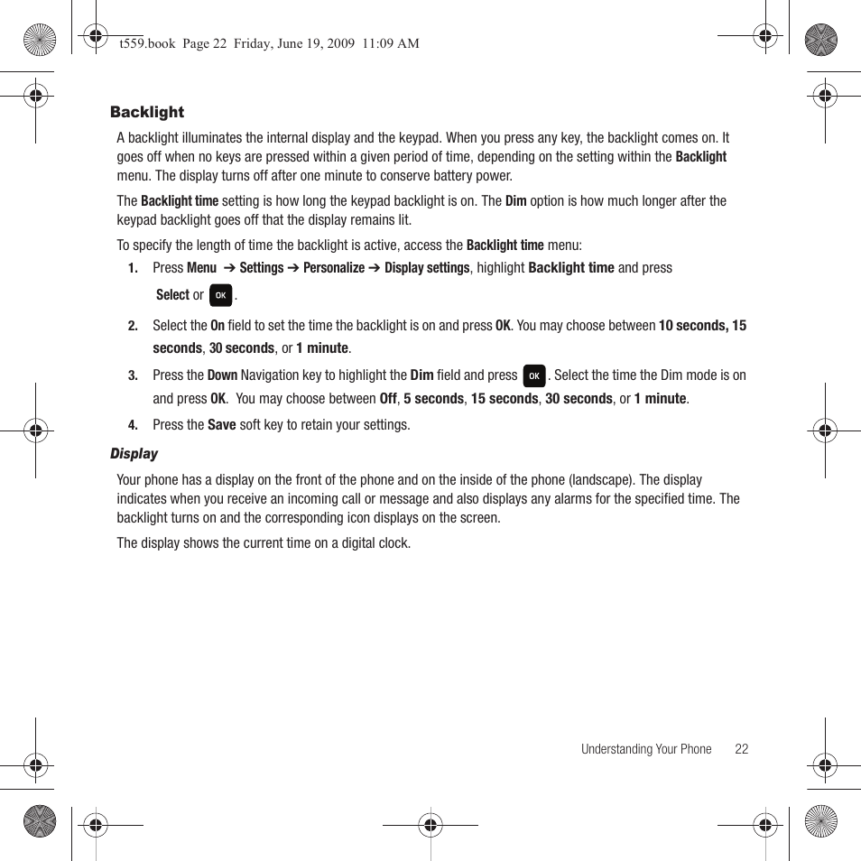 Backlight | Samsung Comeback GH68-22878A User Manual | Page 25 / 158