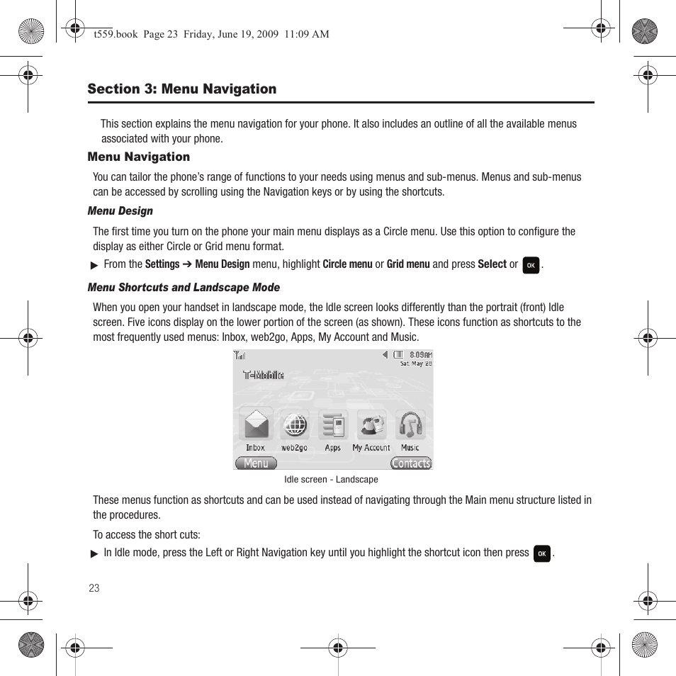 Section 3: menu navigation, Menu navigation | Samsung Comeback GH68-22878A User Manual | Page 26 / 158