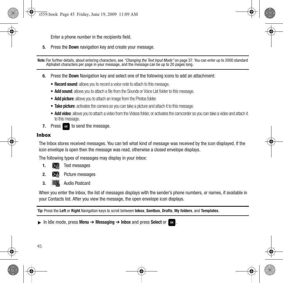 Inbox | Samsung Comeback GH68-22878A User Manual | Page 48 / 158