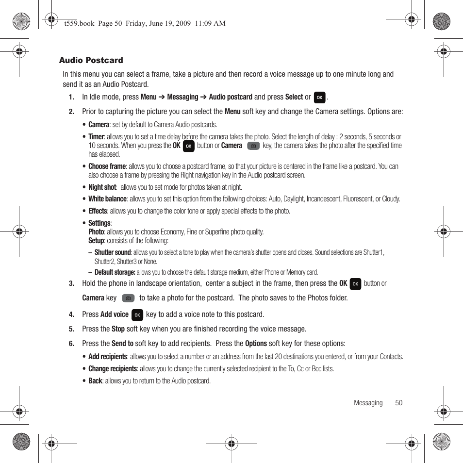 Audio postcard | Samsung Comeback GH68-22878A User Manual | Page 53 / 158