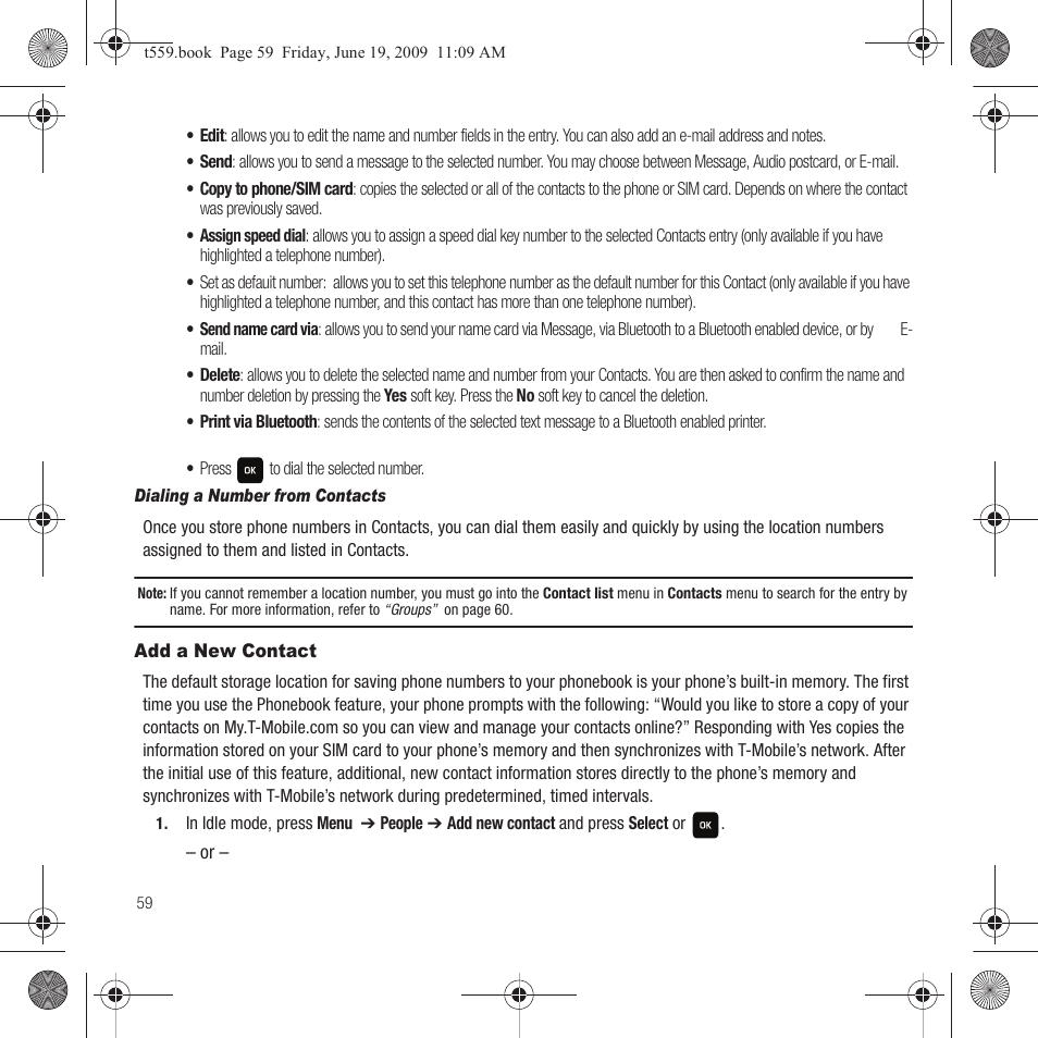 Add a new contact | Samsung Comeback GH68-22878A User Manual | Page 62 / 158