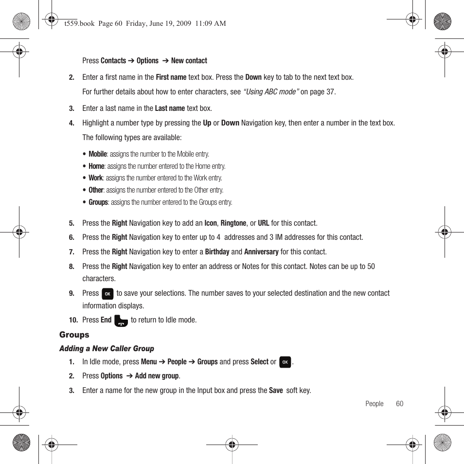 Groups | Samsung Comeback GH68-22878A User Manual | Page 63 / 158