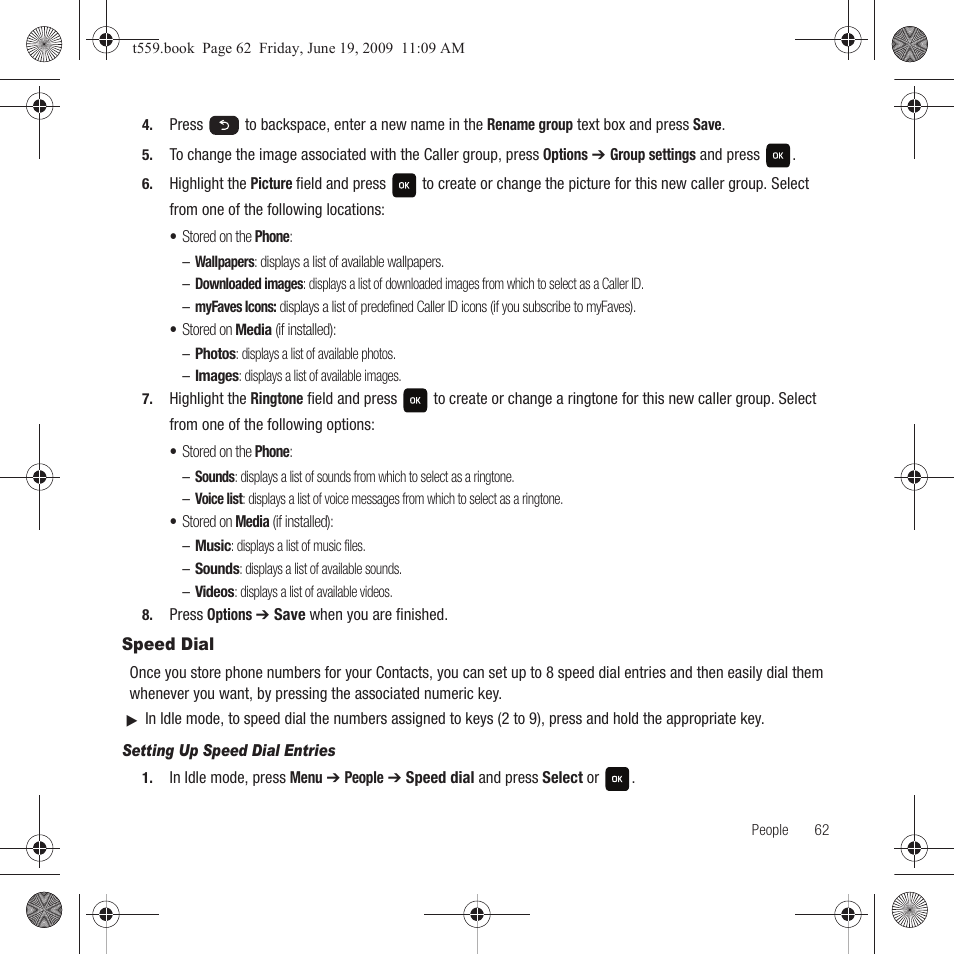 Speed dial | Samsung Comeback GH68-22878A User Manual | Page 65 / 158