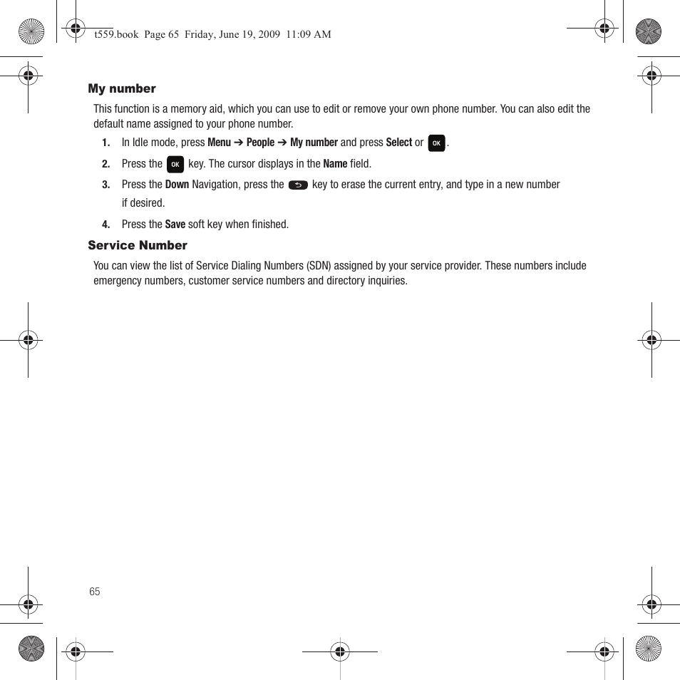 My number, Service number, My number service number | Samsung Comeback GH68-22878A User Manual | Page 68 / 158