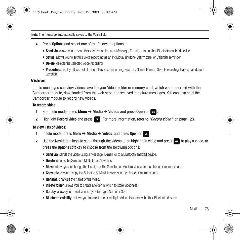 Videos | Samsung Comeback GH68-22878A User Manual | Page 79 / 158