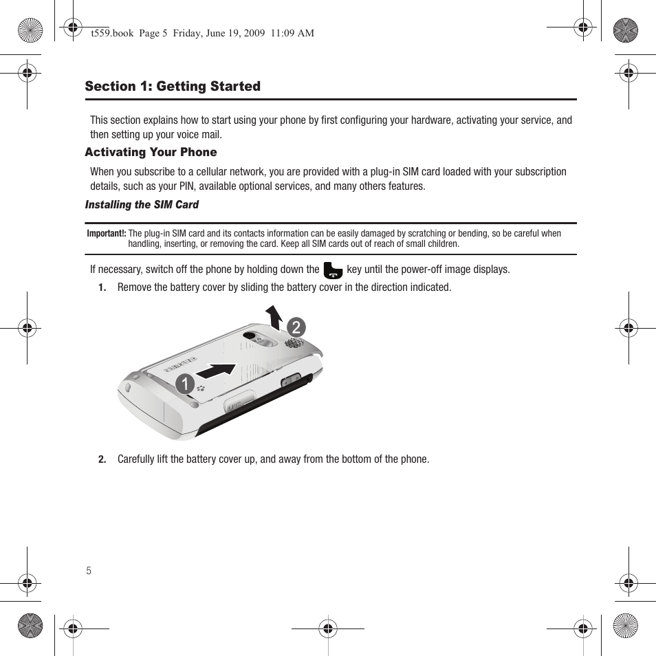 Section 1: getting started, Activating your phone | Samsung Comeback GH68-22878A User Manual | Page 8 / 158