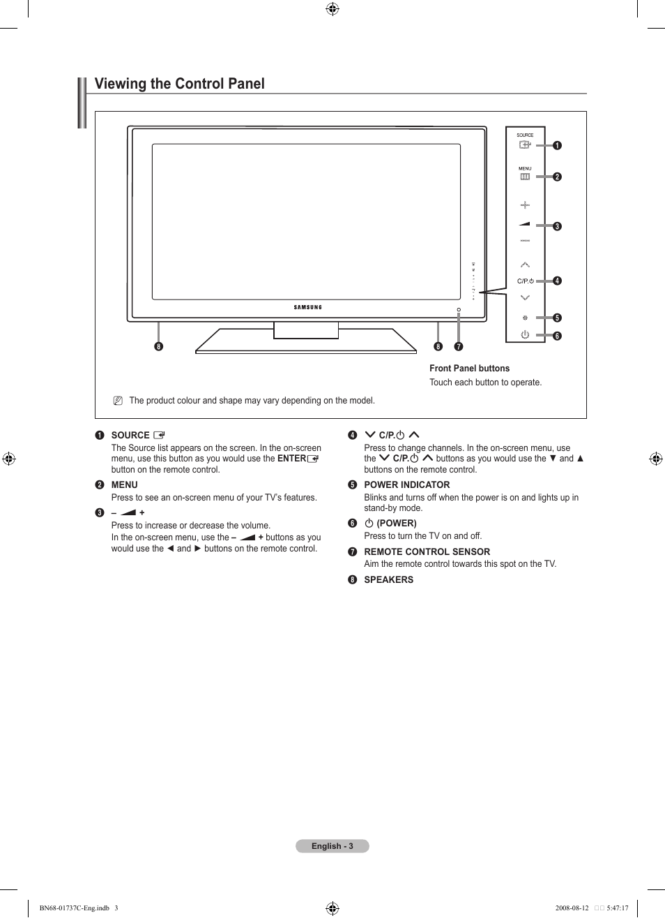 Viewing the control panel | Samsung BN68-01737C-00 User Manual | Page 5 / 64