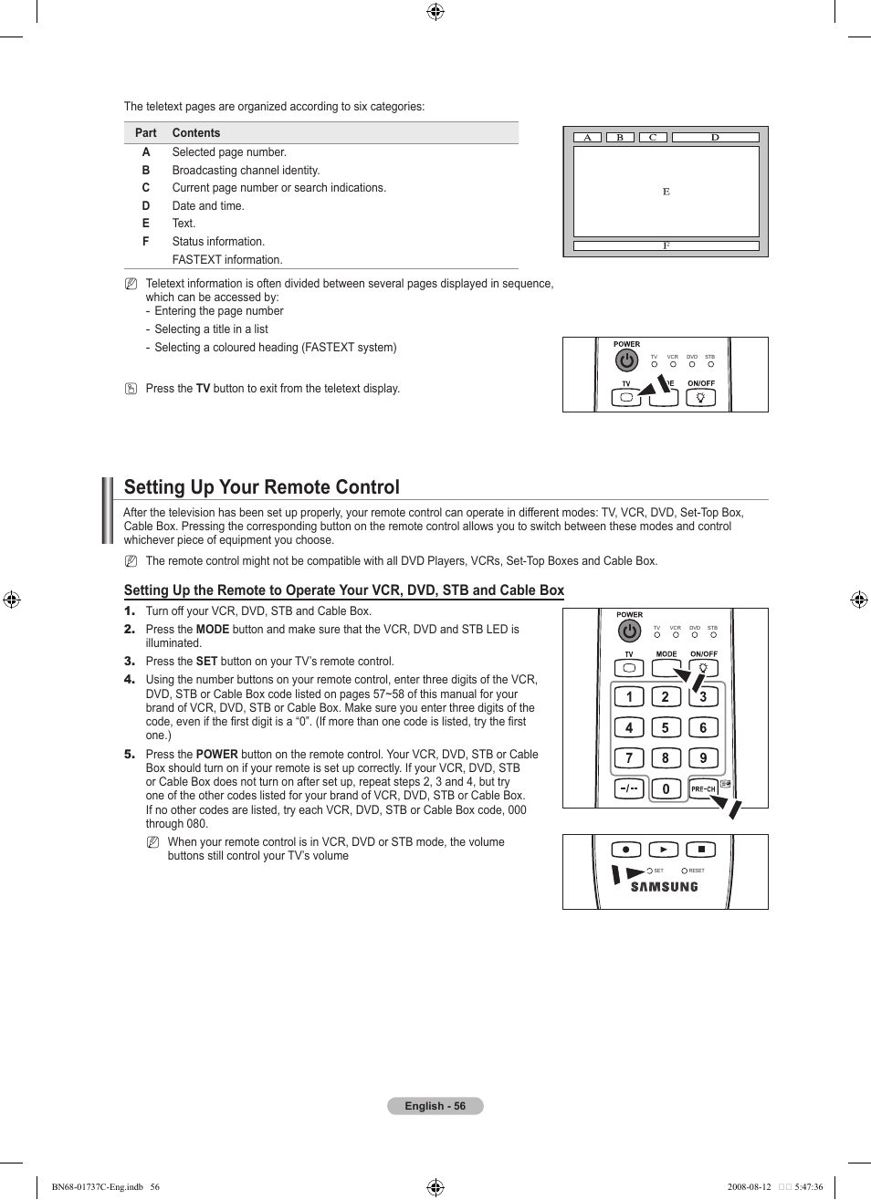 Setting up your remote control | Samsung BN68-01737C-00 User Manual | Page 58 / 64