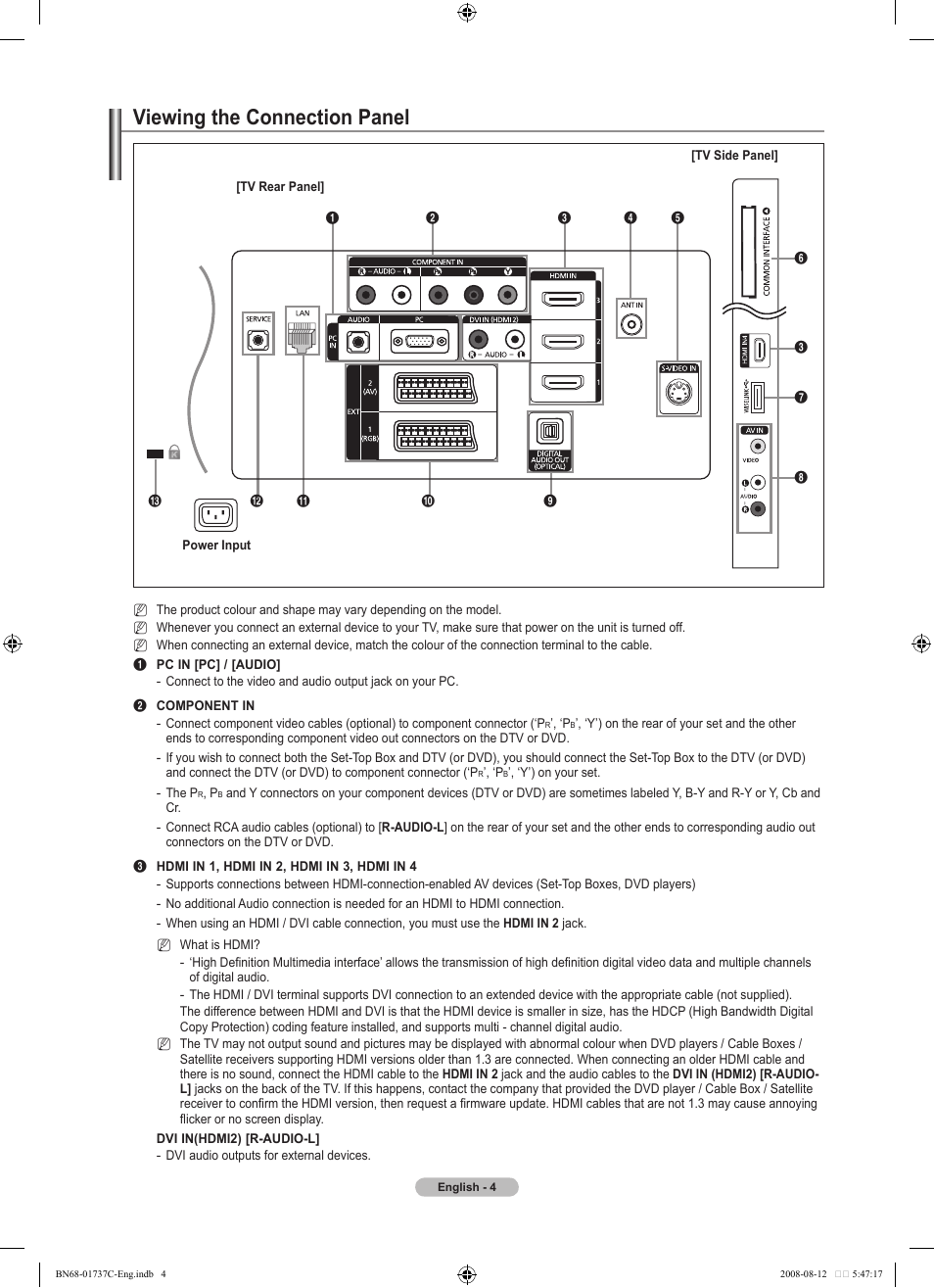 Viewing the connection panel | Samsung BN68-01737C-00 User Manual | Page 6 / 64