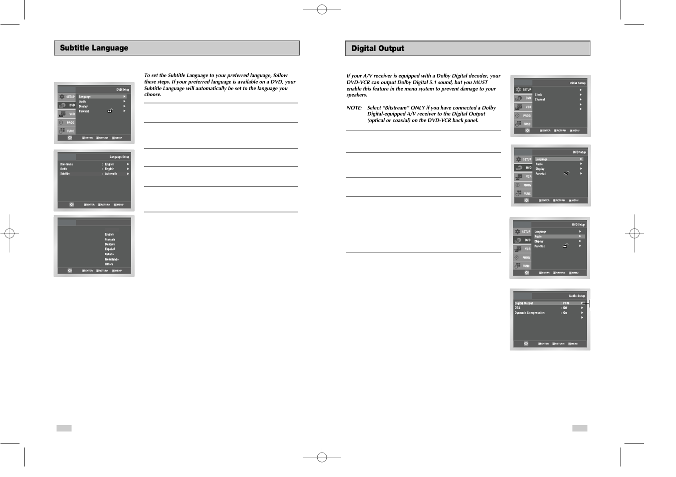 Subtitle language, Digital output | Samsung DVD-V3650 User Manual | Page 14 / 35