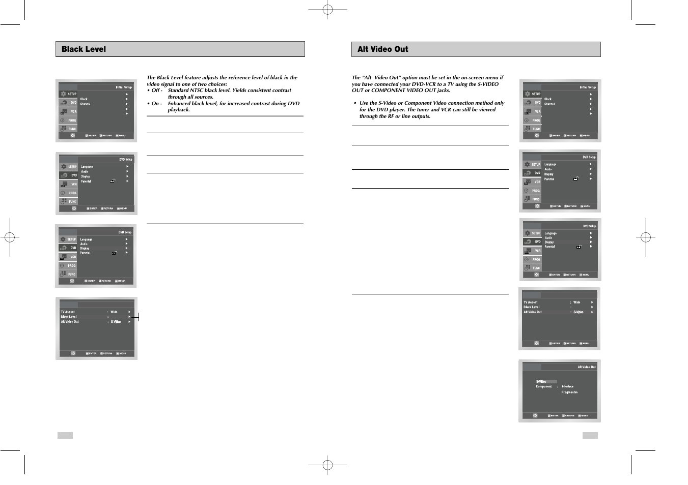 Black level, Alt video out | Samsung DVD-V3650 User Manual | Page 17 / 35