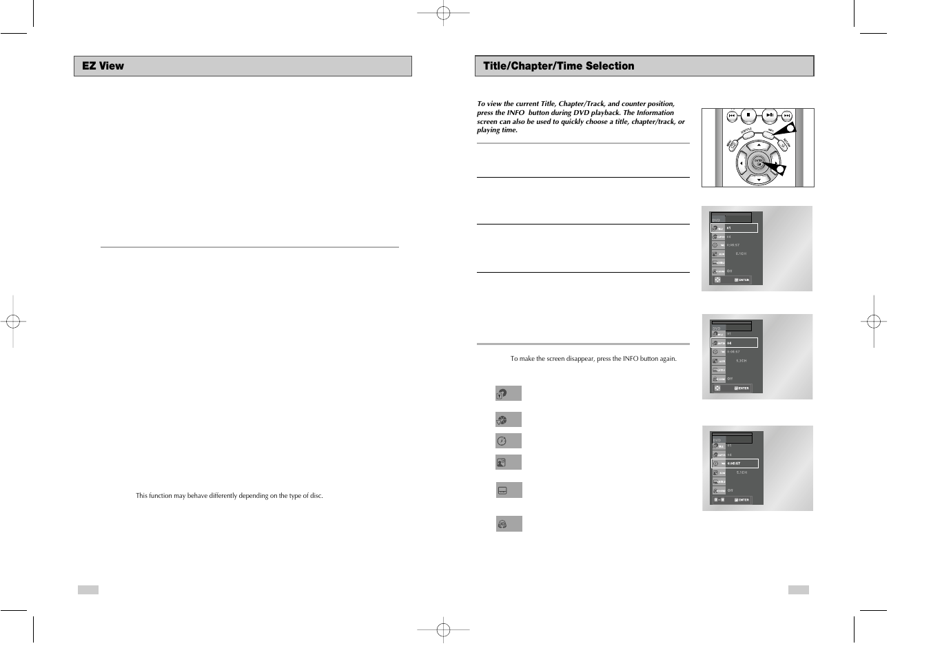 Title/chapter/time selection, Ez view | Samsung DVD-V3650 User Manual | Page 21 / 35