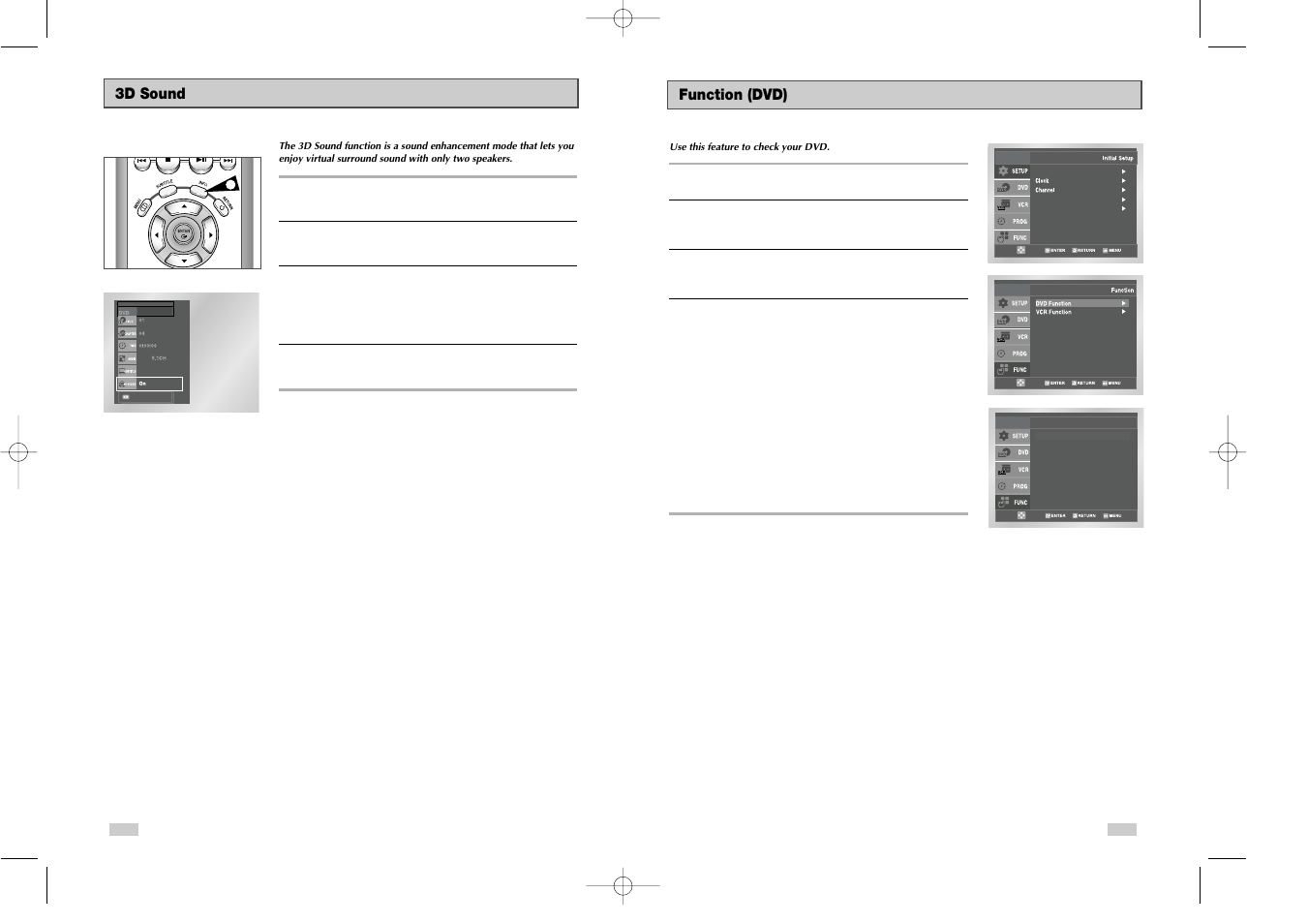 3d sound, Function (dvd) | Samsung DVD-V3650 User Manual | Page 27 / 35
