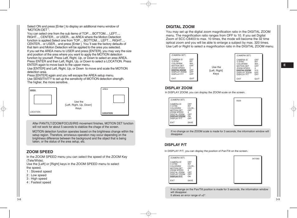 Zoom speed, Digital zoom, Display zoom | Display p/t | Samsung SCC-C6403 User Manual | Page 17 / 29