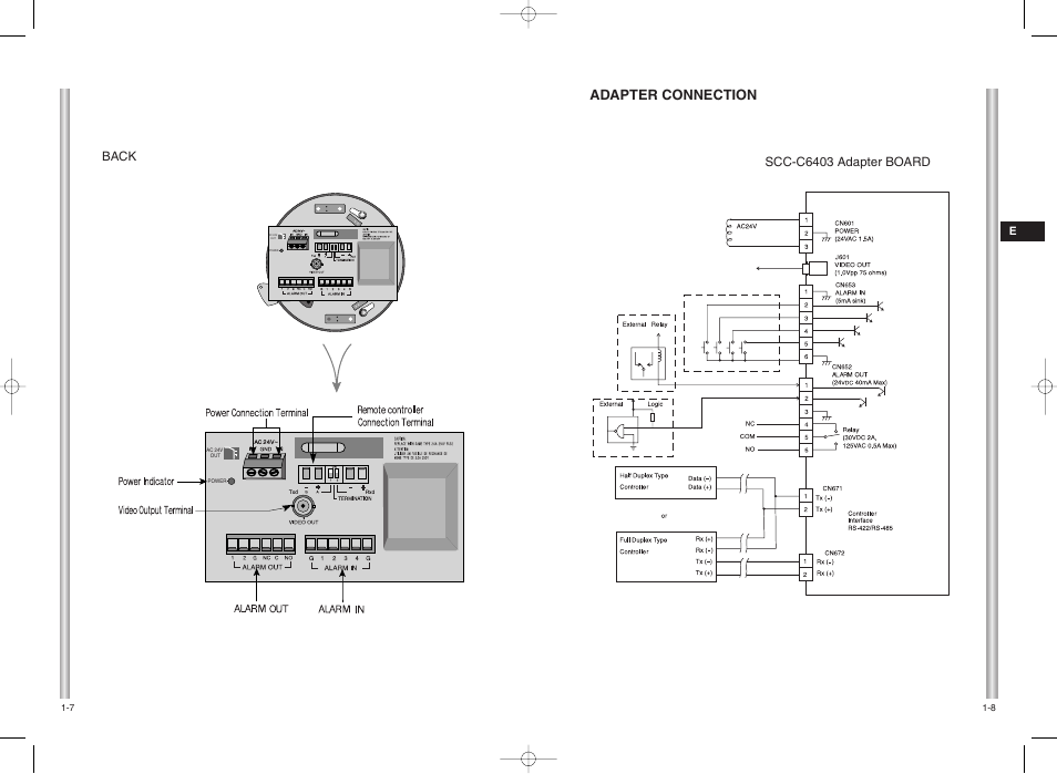 Adapter connection, Scc-c6403 adapter board, Back | Samsung SCC-C6403 User Manual | Page 7 / 29