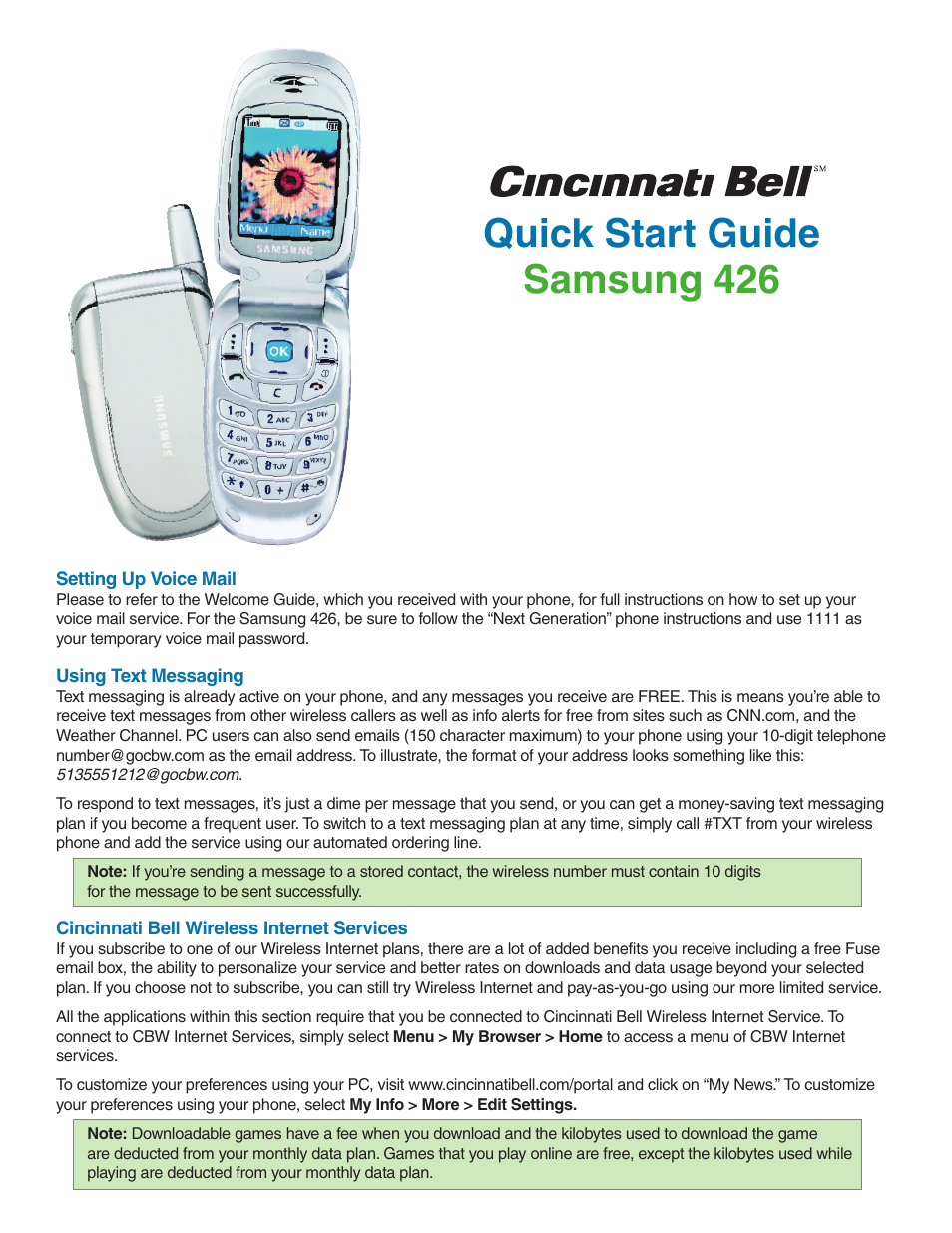 Samsung 426 User Manual | 2 pages