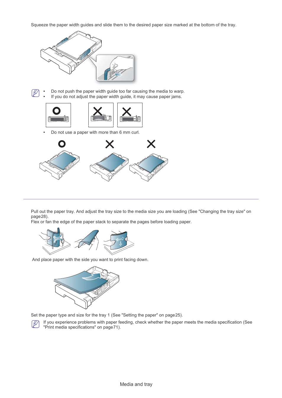 Loading paper in the tray, Tray 1 | Samsung SF-650 User Manual | Page 30 / 84