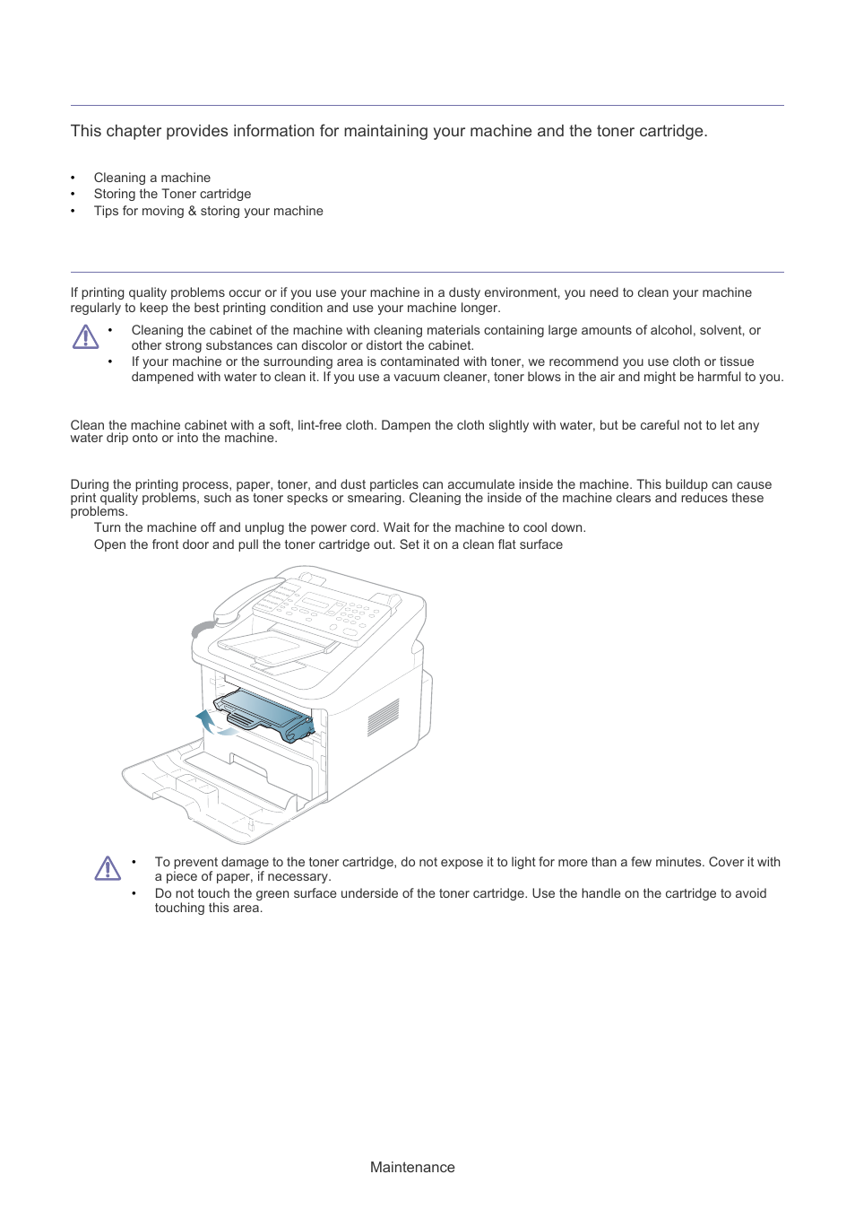 Maintenance, Cleaning a machine, Cleaning the outside | Cleaning the inside | Samsung SF-650 User Manual | Page 49 / 84