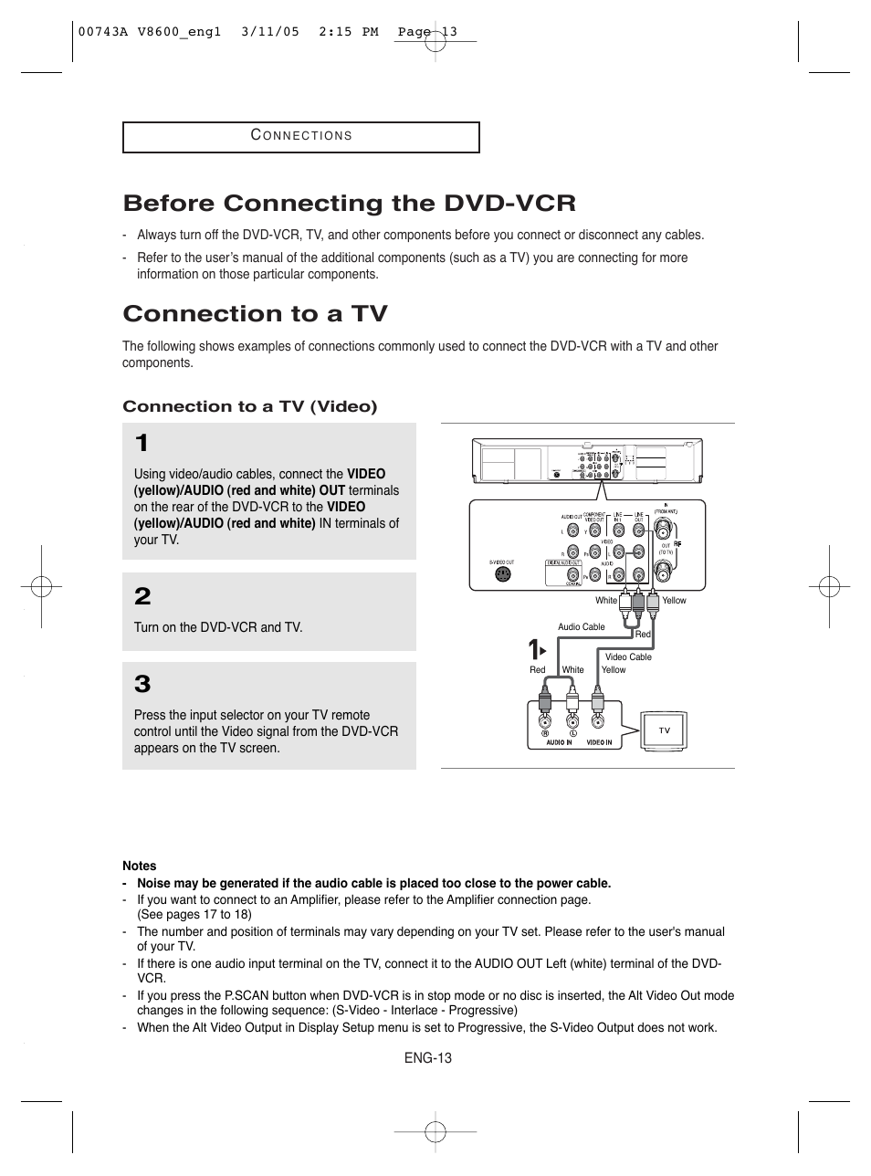 Before connecting the dvd-vcr, Connection to a tv | Samsung DVD-V8600 User Manual | Page 13 / 87