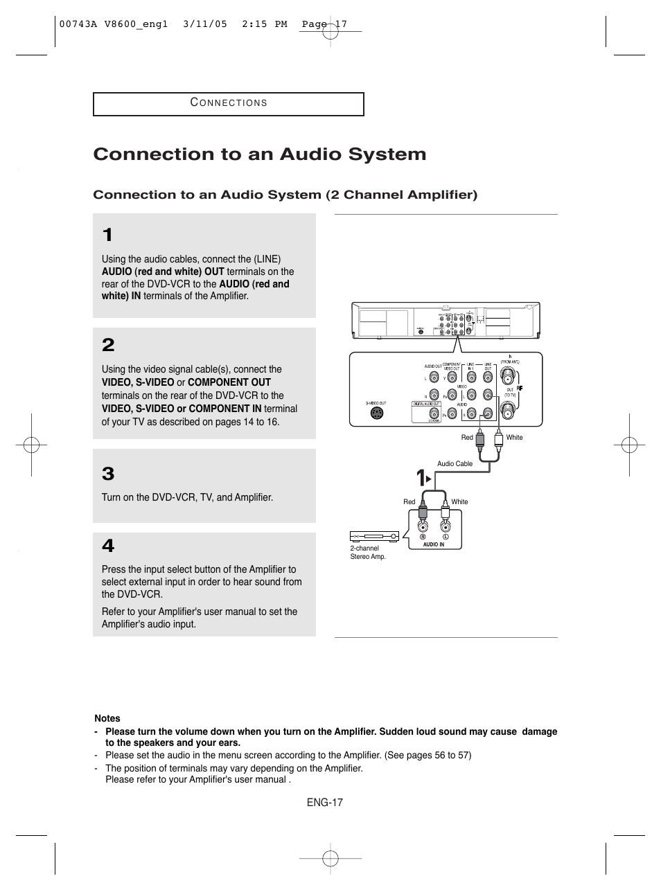 Connection to an audio system | Samsung DVD-V8600 User Manual | Page 17 / 87