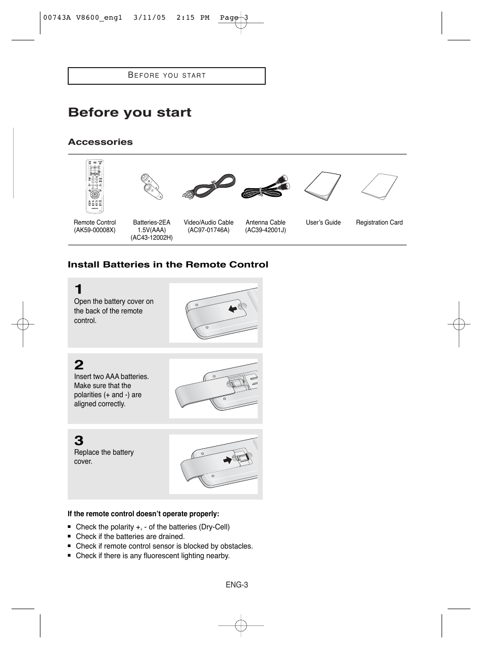 Before you start | Samsung DVD-V8600 User Manual | Page 3 / 87