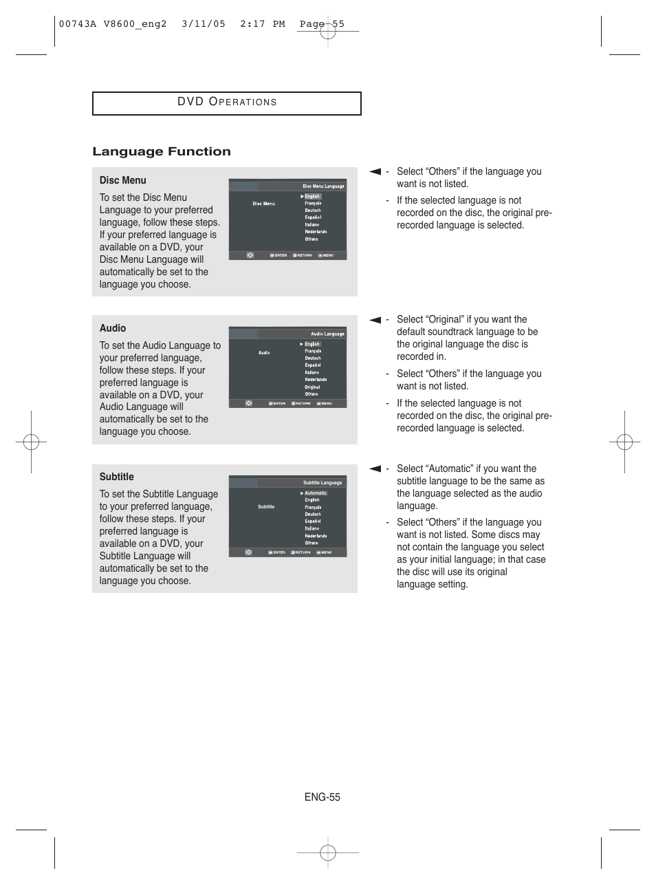 Samsung DVD-V8600 User Manual | Page 55 / 87