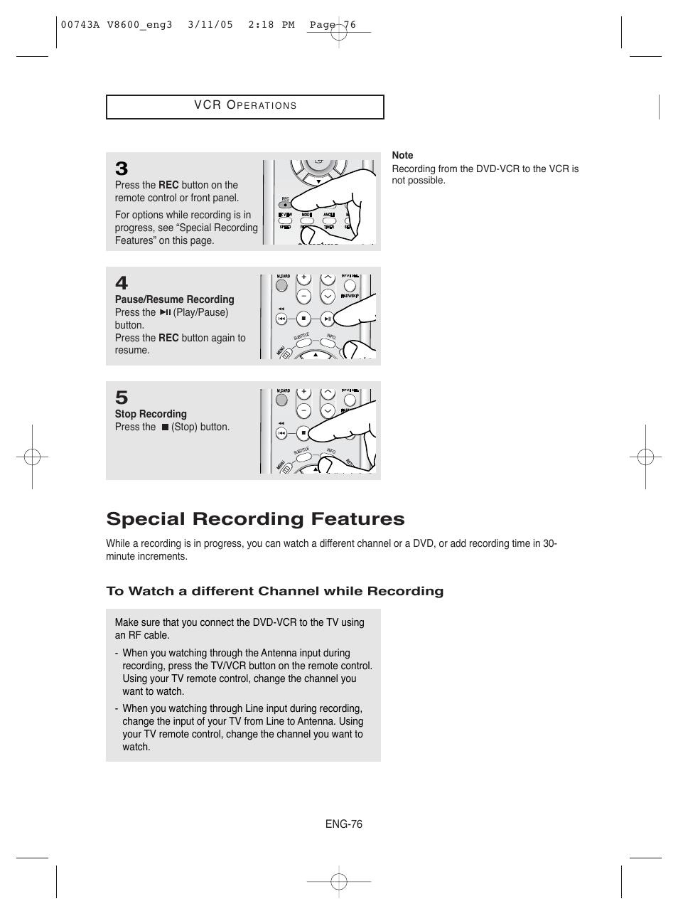 Special recording features | Samsung DVD-V8600 User Manual | Page 76 / 87