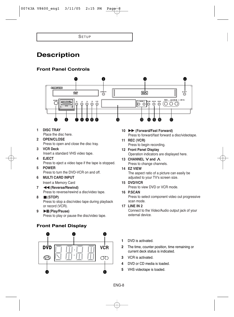 Description | Samsung DVD-V8600 User Manual | Page 8 / 87