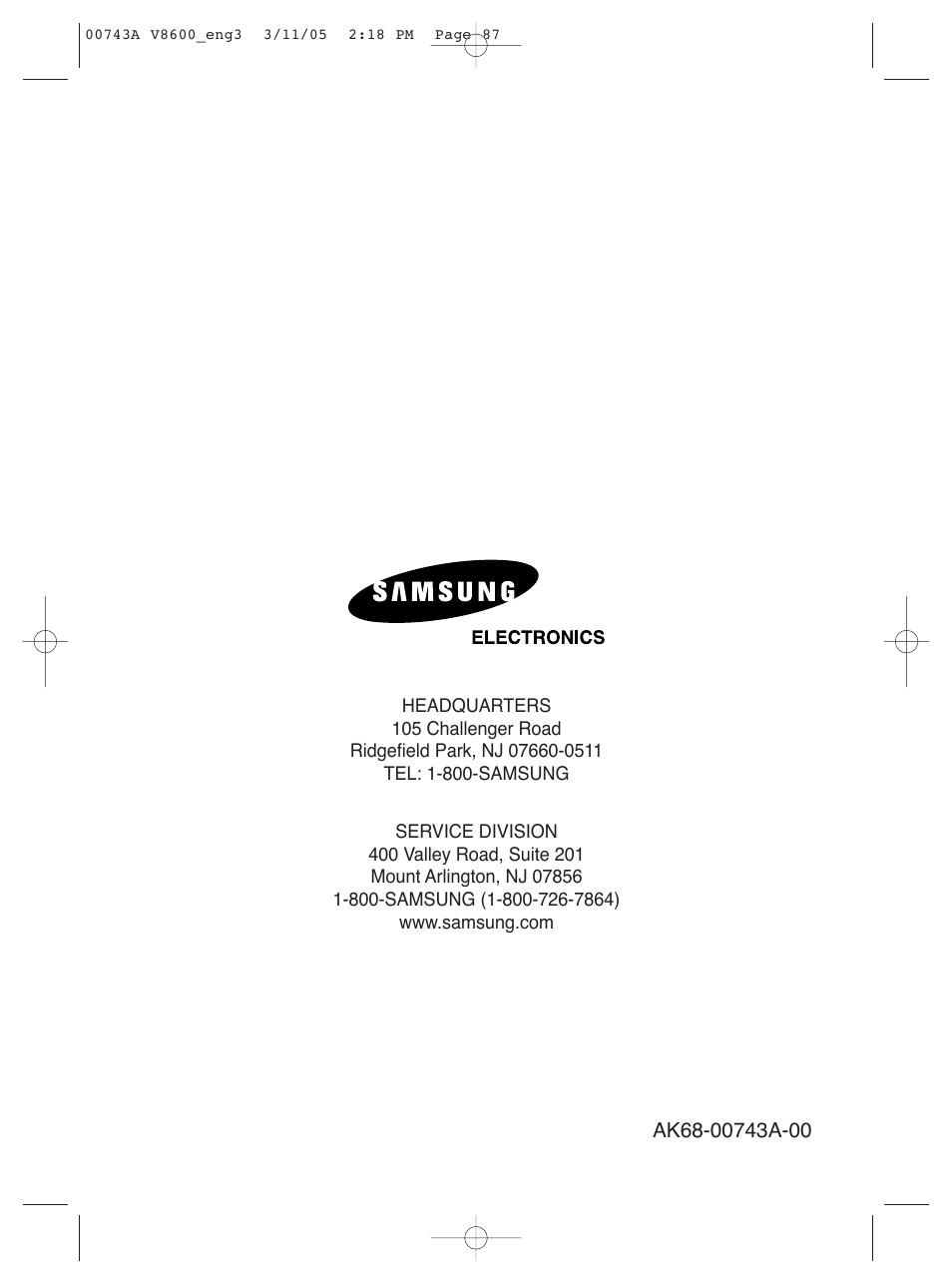 Samsung DVD-V8600 User Manual | Page 87 / 87