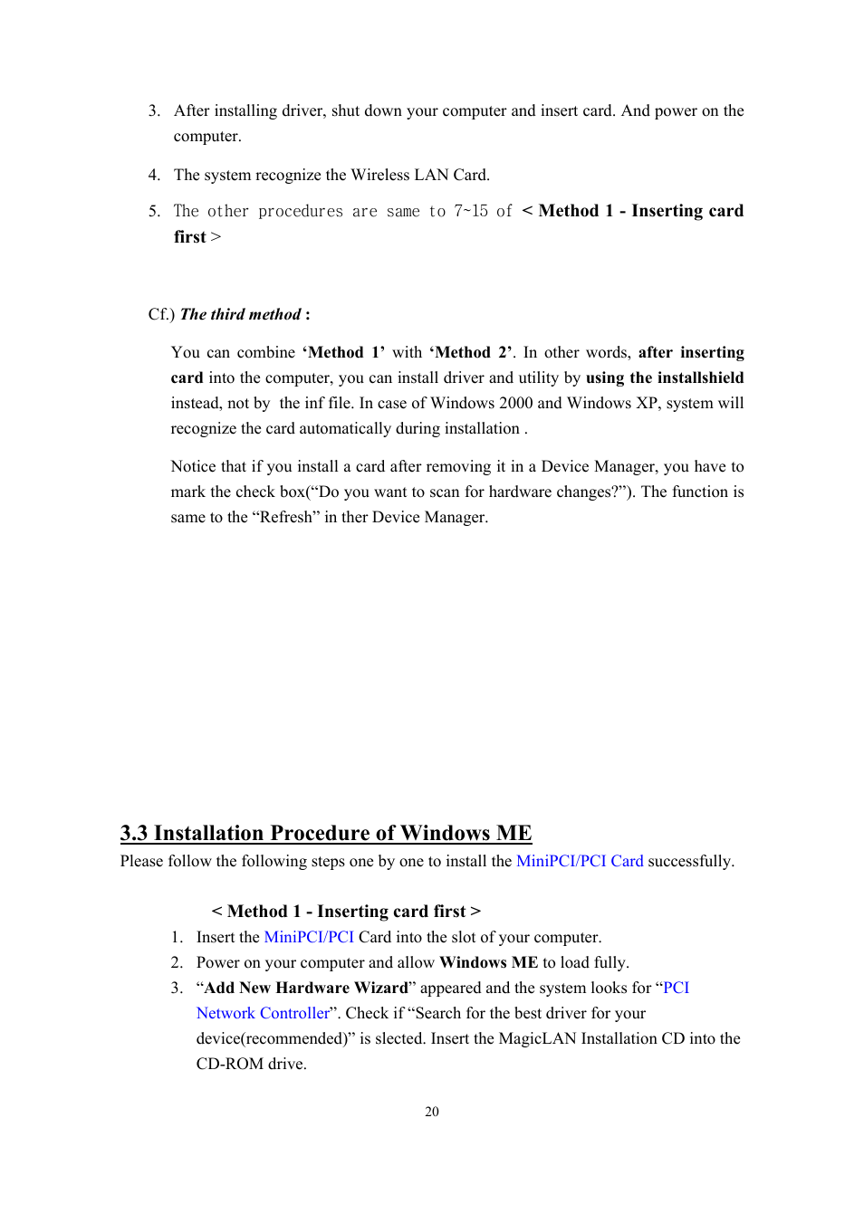 3 installation procedure of windows me | Samsung SWL-2210M User Manual | Page 20 / 67