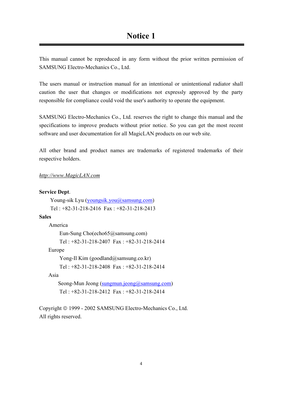 Notice 1 | Samsung SWL-2210M User Manual | Page 4 / 67